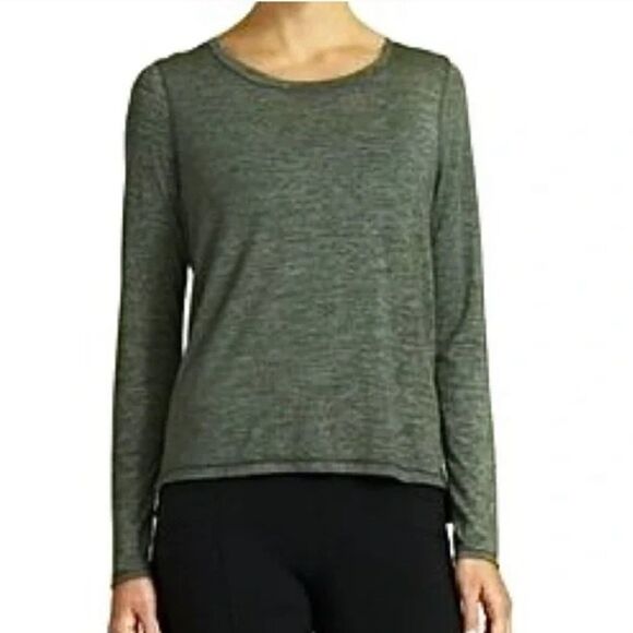 Athleta Shirt Womens Small Green Odyssey Scoop Neck Top Split Back Athleisure - Picture 7 of 7